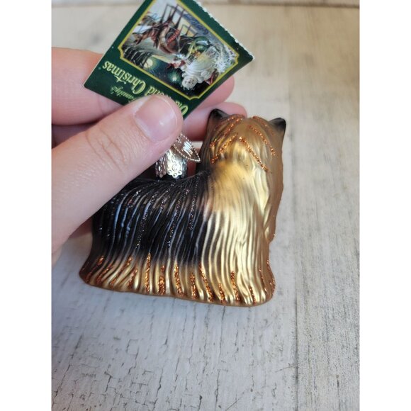 Old World Christmas Yorkshire Terrier dog glitter blown glass ornament Xmas - Picture 5 of 6